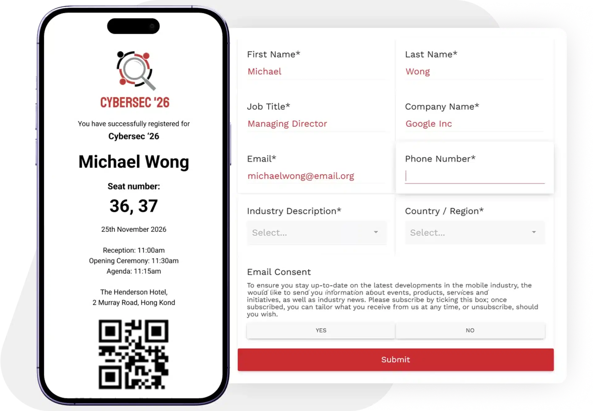 Easy to use event registration form