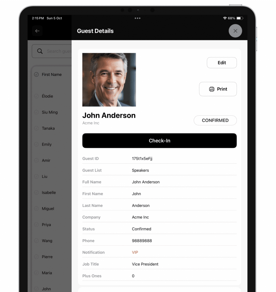 Preview Check-in App Guest Profile
