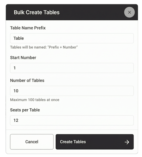 Bulk Create Tables 300px